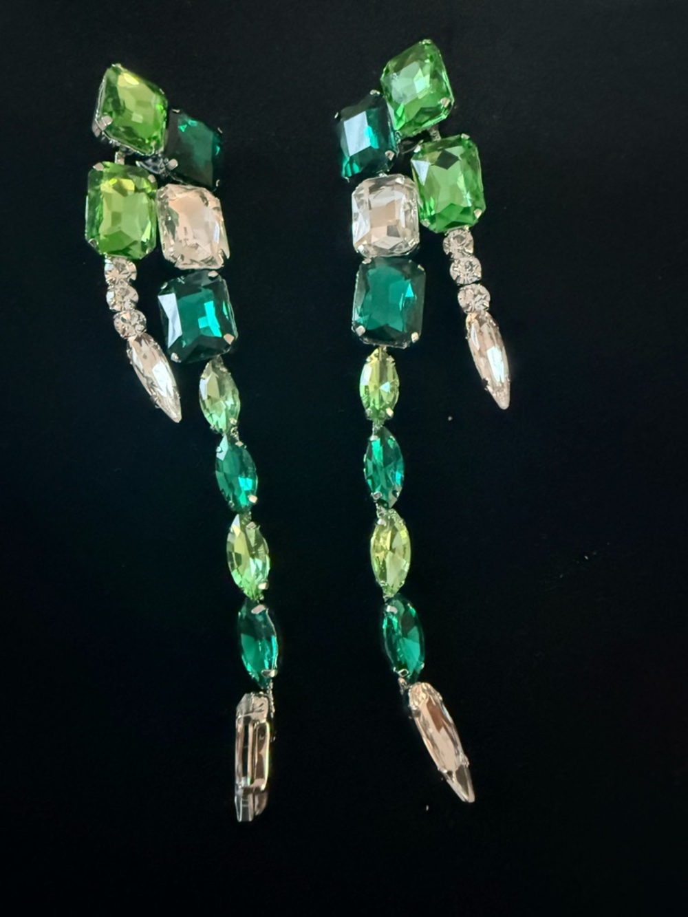 Emerald Green sliver tone Crystal Drop Earrings